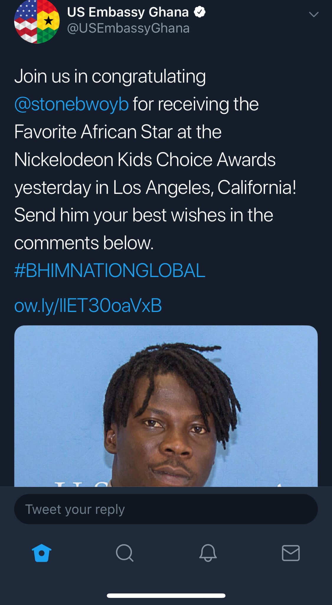 American Embassy Congratulates Stonebwoy For Winning Nickelodeon Kids ...