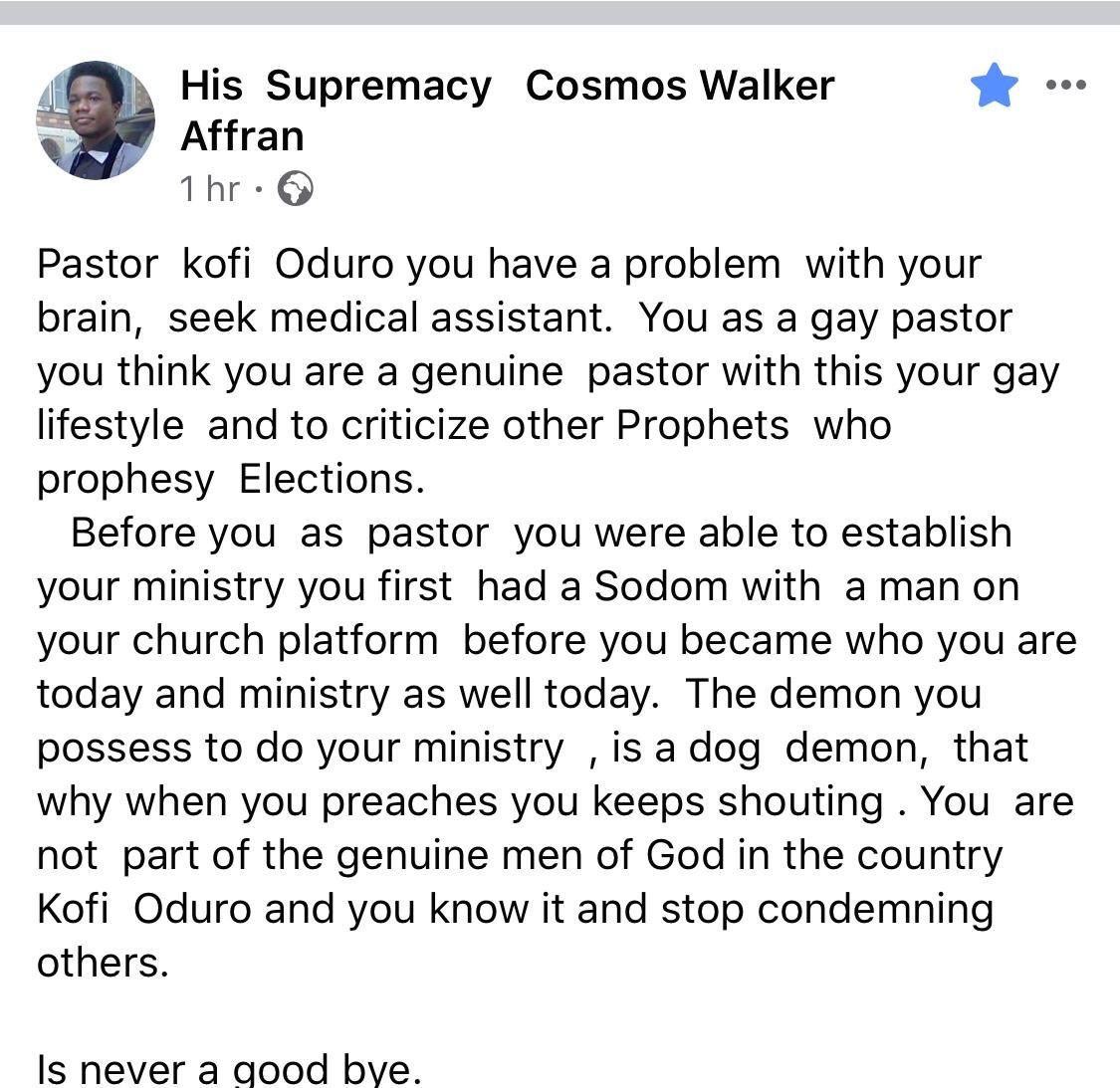 , Kofi Oduro is a gay pastor with a demon dog, that’s why he screams when preaching – Cosmos Affran, GHSPLASH.COM, GHSPLASH.COM